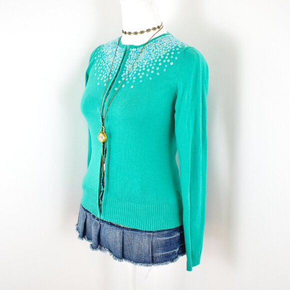 VTG 00s Y2K Gap Knit Sequin Beaded Long Sleeve Hook Eye Cardigan Sz XS - Picture 2 of 7